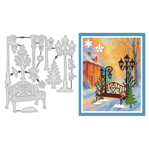 UNICRAFTALE 13Pcs Metal Cutting Dies Winter Street Die Cut Embossing Cutting Stencils Durable Dies for Card Making Paper Crafting Photo Frame Decor DIY Scrapbooking 7.08