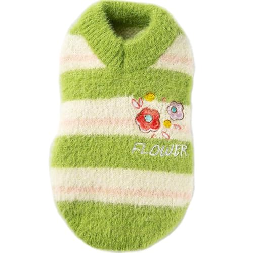 ISUPY 可愛い ペット服 セーター 犬服 秋冬 防寒 暖かい 伸縮性あり ドッグウェア ニットセーター 小中型犬 犬猫洋服 クリスマス ハロウィン 袖なし 仮装 (S,グリーン&ボーダー)