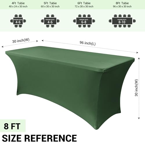 Image of Obstal 8Ft Stretch Spandex Table Cover for Standard Folding Tables - 2 Pack Universal Rectangular Fitted Tablecloth for Party, Banquet, Events, Trade Show (Blackish Green, 96L x 30W x 30H Inches)