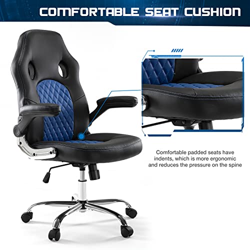 Image of Gaming Office Chair - Ergonomic Executive Swivel Computer Desk Chair, High Back Adjustable Task Chair with Flip-up Armrests and Lumbar Support for Working, Studying, Gaming
