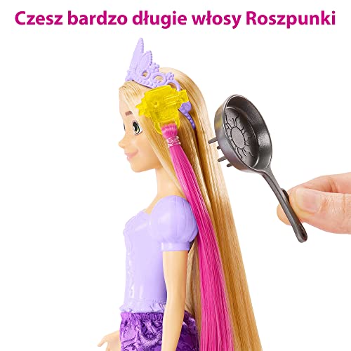 Mattel Księżniczka Disneya Roszpunka Bajkowe włosy Lalka z pasemkami włosów zmieniającymi kolor i akcesoriami do stylizacji fryzur, inspirowana filmem Disneya HLW18