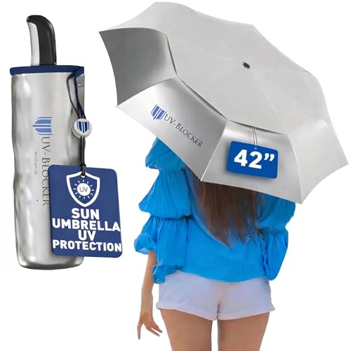 UV-Blocker Sun Umbrella UV Protection Compact - Auto Open/Close - Double Vented Canopy - Wind-Resistant Sun Umbrella for Walking - 55+ UPF - 42'