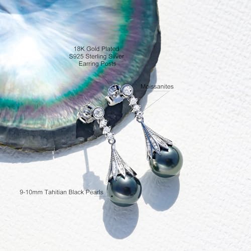 Genuine Tahitian Black Pearl Earrings, 8-11mm AAAA Grade Handpicked Natural Seawater Pearl Stud Earrings with D Color Moissanite & 18K White Gold Plated Sterling Silver, Luxury Jewelry Birthday Gifts for Wife, Women, Mother, Mom, Girlfriend, Anniversary, Christmas4