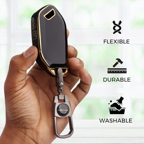 Image of KEYCEPT Gold Line TPU Key Cover Compatible with Kia Syros, EV6, EV9 4 Button smart Key with Keychain (Type 2, Black)