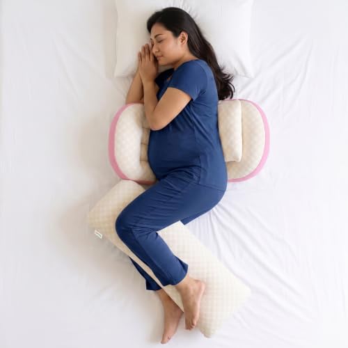 Image of OYO BABY Maternity Pillow Bundle | Hypoallergenic Organic Cotton Cover | 4-Piece Full Body Pregnancy Pillow Set for Back, Belly, Hips and Leg Support | Adjustable Butterfly Design - Pink