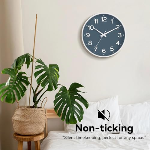 Image of Roymnie Wall Clock 10 Inch Silent Wall Clocks Battery Operated-Modern Non Ticking Analog Clock Decorative for Kitchen Bedroom Office Bathroom(Azure Blue)