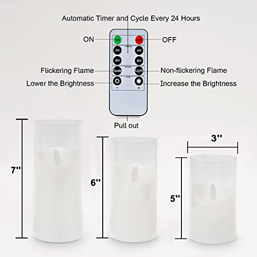 Raycare Realistic Flameless Candles, Battery Operated Acrylic Led Pillar Candles With Remote Control And Timer, Pure White, Set Of 3 #TOP5