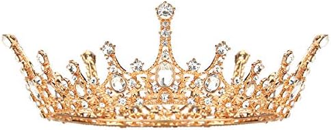 Makone Queen Crown for Womens Gold Tiara with Clear Rhinestone for Halloween Birthday Girls Prom Halloween Bridal Party - Gold