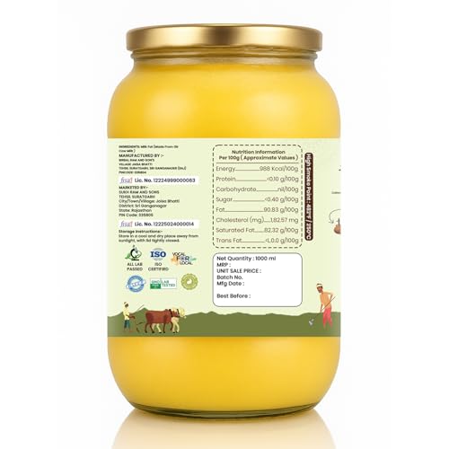 Image of Desert Native A2 Gir Cow Vedic Bilona Cultured Ghee, 1000ml | Pure & Traditional, Glass Bottle
