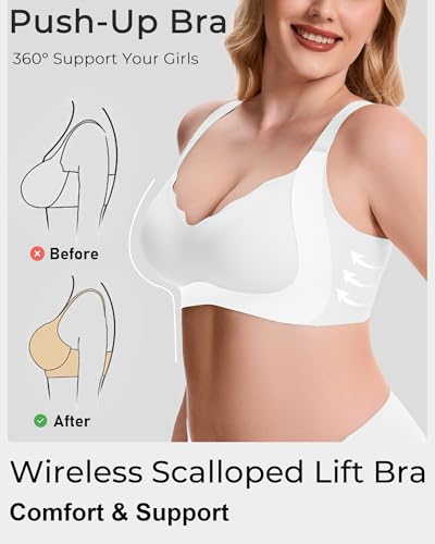 Image of Gailife Scalloped Lift Bras Women Soft Jelly Push Up Wireless Bra Supportive V Neck No Underwire Seamless Tshirt Bralettes