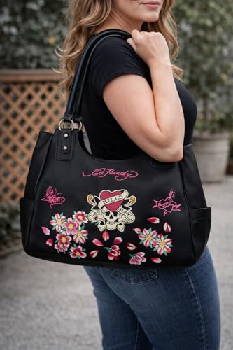 Bolso Tote ED HARDY con diseño calavera y rosa miniatura 2