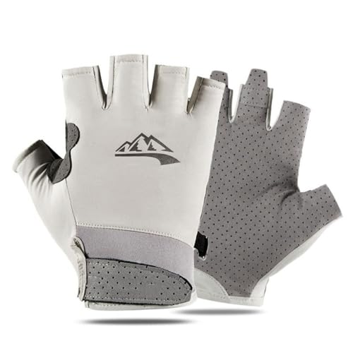 EGHFIXSD Guantes de Pesca de Medio Dedo Anti-UV, para Verano, para Deportes al Aire Libre, equitación, protección Solar, Transpirables, de Seda Helada, para Fitness, Gris, Talla M: 18,19 cm