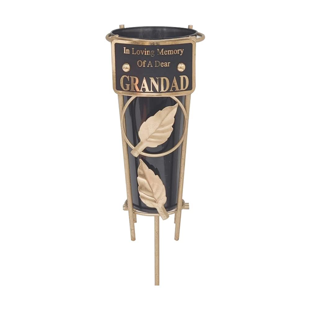 Graveside Memorial Flower Holder Vase – Durable Metal Spike Grave Decoration | Elegant Tribute for Loved Ones, Durable Cemetery Ornament for Flowers & Loving Remembrance – Black (Grandad)