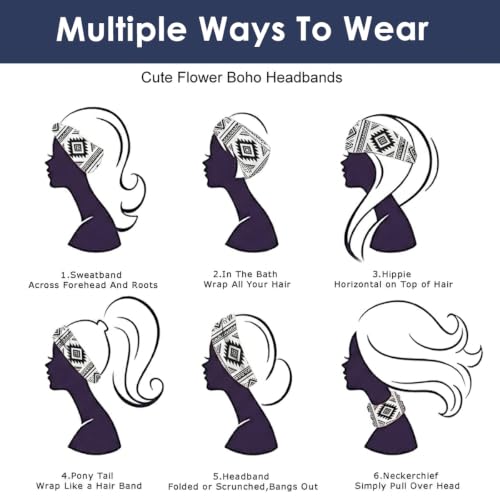Image of MAYCREATE 2Pcs Cloth Hair Bands for Women Extra Wide Fashion Print Headband for Women Soft Stretchy Head Band for Daily Yoga Sports Party