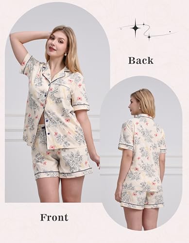 Image of NAP BOUND 100% Cotton Pajamas for Women Sets 2 Pieces Pjs Button short sleeves with Pockets Soft Sleepwear Loungewear XS-XXL