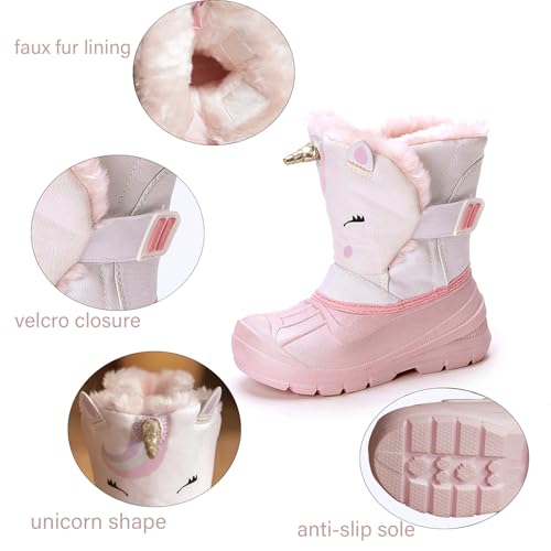 Mnplciea Unicorn Girls Snow Boots Slip Resistant Toddler Girl Boots Mid Calf Faux Fur Lining Lightweight Athletic Outdoor Warm Waterproof Girls Winter Boots for Toddler/Little/Big Kids2