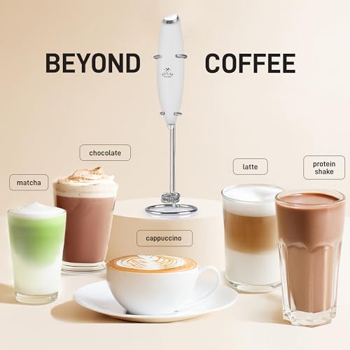 Image of Zulay Kitchen Powerful Milk Frother Wand With Duracell Batteries - Ultra Fast Handheld Drink Mixer - Electric Whisk Foam Maker for Coffee, Lattes, Cappuccino & Matcha - Double Whisk - White