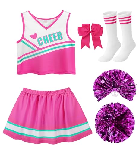 ReliBeauty Cheerleader Costume for Girls,Pink 120