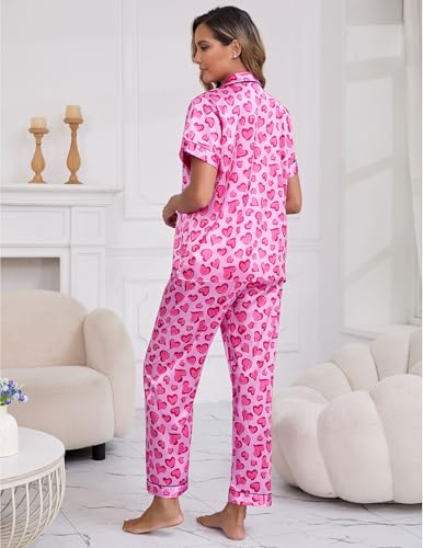 Image of UMBY Silk Satin Pajamas for Women Set 2 Piece button down Soft Silk Pjs Sets Cozy Silky Pajama Short Sleeve
