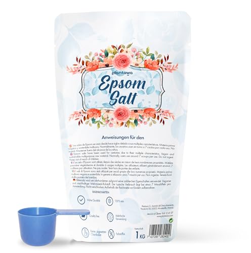 PLANTAWA Sel d'epsom 1KG | Sulfate de Magnésium Pur, Aromathérapie Apaisant, Bain Relaxant et Moussant, Sans Toxines ni Additifs, Bien-être et Sommeil Réparateur - Sans additifs, 100% naturel
