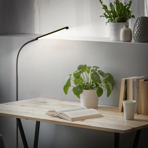 Image of XERGY Modern Slim LED Floor Lamp with Adjustable Gooseneck, 3 Color Mode, Reading & Standing Light for Living Room, Bedroom, Office & Study- Neutral White (Height-150cm, Black)