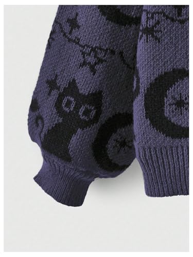 Image of WDIRARA Women's Goth Cartoon Pattern Sweater Long Sleeve Crewneck Knit Pullover Top