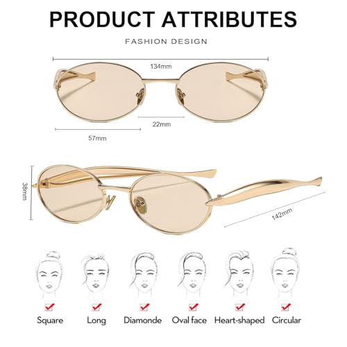 Long Keeper Retro Metal Oval Sunglasses for Women Men Trendy 70s Sardine Sun Glasses Slim Oval Shades Gold Metal Frame UV4004