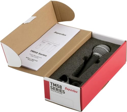 Image of Superlux TM58 Dynamic Vocal Microphone Cardioid XLR Wired Mic for Singing, Live Stage, Studio Recording, Karaoke & Podcast | 50Hz-18kHz Frequency Response | High SPL Handling | Rugged Metal Body Grey