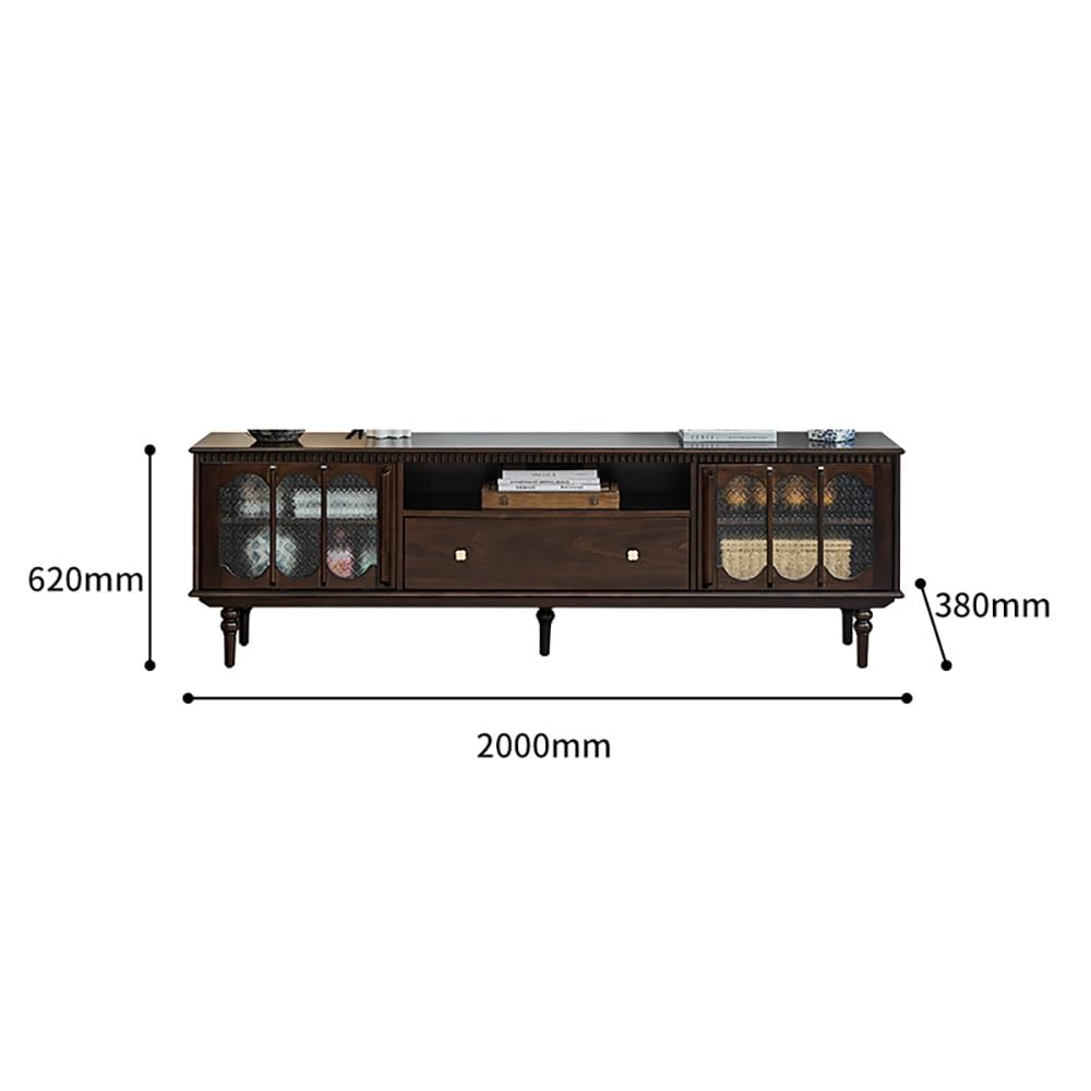 Console Multimediale Moderna 200cm Console Noce Massello Vintage, Hub Intrattenimento Soggiorno, Mobile Deposito per Alberghi & Spazi Aziendali per Soggiorno Camera da Letto
