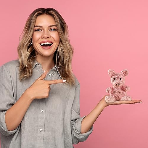 Image of LEISURE ARTS Little Crochet Friend Animals Crochet Kit, Pig, 8 inch, Complete Kit, Learn to Animal Starter Kit for All Ages, Includes Instructions, DIY Amigurumi Kits