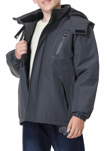 Image of Kid's Ski Jacket Waterproof Winter Coat Boy's and Girl's Fleece Snowboarding Jackets with Detachable Hood