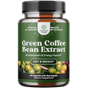 Pure Green Coffee Bean Extract – Super Energizing Green Coffee Extract with 50% Chlorogenic Acid for Antioxidant Heart Health Mental Focus and Size Reduction – Natural Energy Supplement for Adults