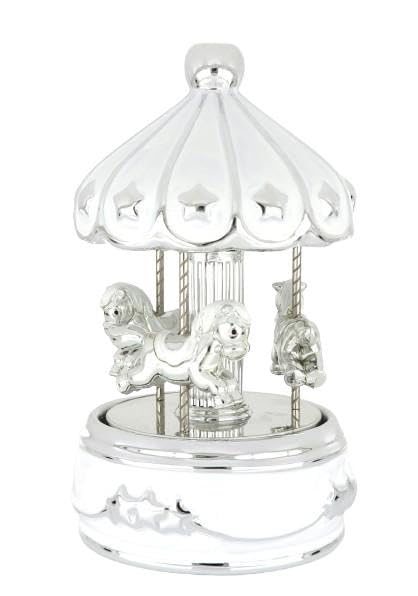 Generico Giostra Musicale Decorativa LED in Ceramica Bianca, Carillon Carosello, 17 cm, Alexia Argenti