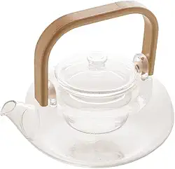 WOLFF - Chaleira de Vidro Borossilicato com Alça de Bambu - 800ml - Resistente a Calor - Infusor de Chá