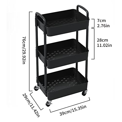 image for Sywhitta 3-Tier Plastic Rolling Utility Cart with Handle, Multi-Functi