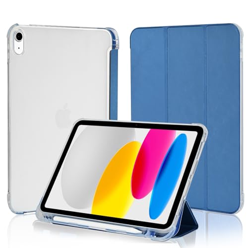 4UBonLife Cover per iPad (A16) 11ª Generazione 11 2025/iPad 10ª Generazione 10,9 Pollici 2022 con Portapenne, Custodia Protettiva Sottile Leggero, Case Retro Traslucido in Morbido TPU, Blu Scuro