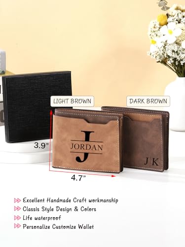 PiercingJ Custom Wallet Leather Initials Name Personalized Gift Casual Bifold Wallets Father's Day Anniversary For Him, Dad,Men (light brown)2