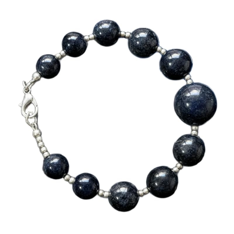 Bracelet saphir bleu naturel à porter au quotidien, perles lisses empilables fait main 19cm