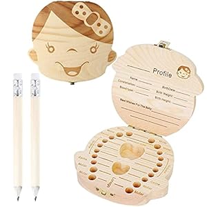 Tandenbox hout met 2 pennen om de geschiedenis van de tandfee vast te houden, voor het bewaren van tanden, geboorteband…