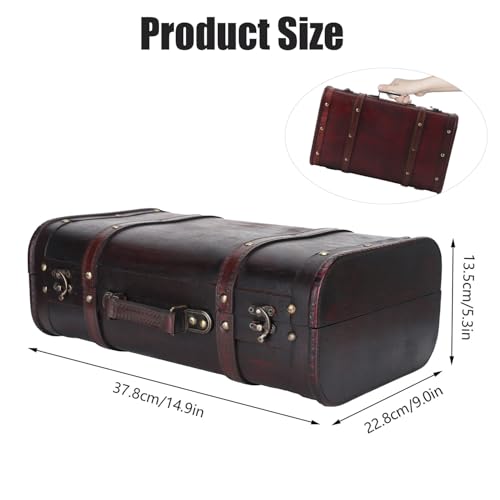 Image of Vintage Wooden Treasure Chest - Antique Decorative Storage Box for Jewelry, Books & Collectibles, Handmade Pirate-Style Suitcase with Leather Handle, 14.9 x 9 x 5.3 Inches