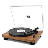 LP&No.1 Bluetooth Vinyl Record Player, Belt-Drive Stereo Turntable for 3 Speed Vinyl Records with Convert Vinyl to Digital (Analog & USB), Built-in Speakers and RCA Output, Yellow Wood