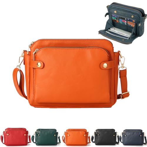 Crossbody Bags for Women, Crossbody Leather Shoulder Bags and Clutches for Women 3 Layer Crossbody Handbags