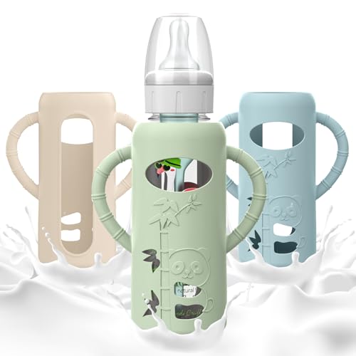 Image of 3 PCS Dr Brown Glass Bottles Silicone Sleeves, Compatible with Dr Browns Glass Bottles 8 oz, Anti-Drop Dr Brown Baby Bottles Sleeves with Handles, Heat-Insulating and Easy to Clean