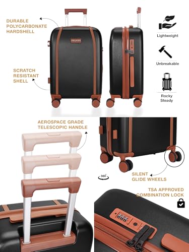 Image of FUR JADEN The Wayfarer Polycarbonate Travel Luggage Suitcase with 8 StealthTech Silent Shock Absorbing Wheels, TSA Lock & Aviation Grade Telescopic Trolley (Stark Black, Cabin + Medium)