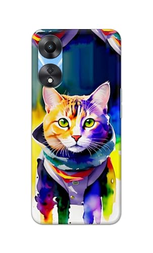 Image of Printed Hard Back Cover for Oppo A58 5G Back Cover (Coloured Cat) -190724(EA)