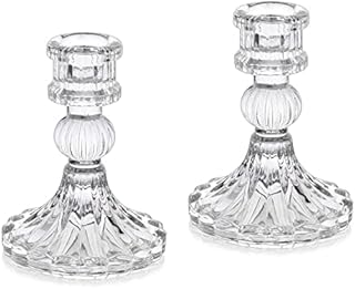 Sziqiqi Glass Candlestick Holders Set of 2, Clear Glass Taper Candle Holder, Elegant Crystal Candle Holders for Table Centrepieces for Dining Living Room Wedding Party