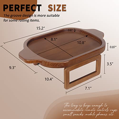 Wooden Couch Tray with Handle, Foldable Couch Arm Table, Sofa Arm Tray for Wide Couches Arm Within 10 Inches, Waterproof & Non-Slip Couch Arm Tray for Snacks Remote Control or Phone (Dark Brown) - Thumbnail 3