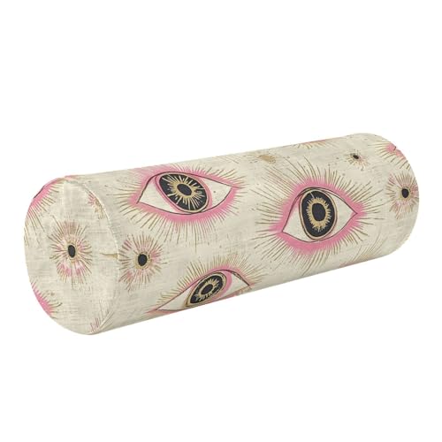 miaozhen Peach Gold Mysterious Evil Eyes Neck Support Pillow Neckroll Pillows for Bed almohada para columna 5.5''x17''