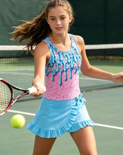 Image of Girls Swimsuits 3 Piece Tankini Bathing Suit Set Cute Bikini Swimwear with Cover Ups Beach Skirt 5-16 Years