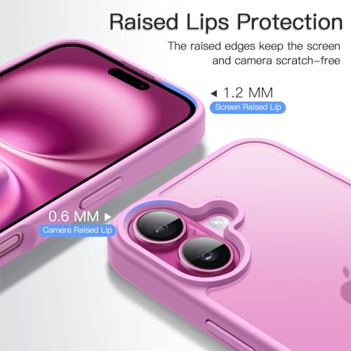 Image of JETech Matte Cover Case for iPhone 16 Plus 6.7-Inch, Shockproof Military Grade Drop Protection, Frosted Translucent Back Phone Cover, Anti-Fingerprint (Pink)